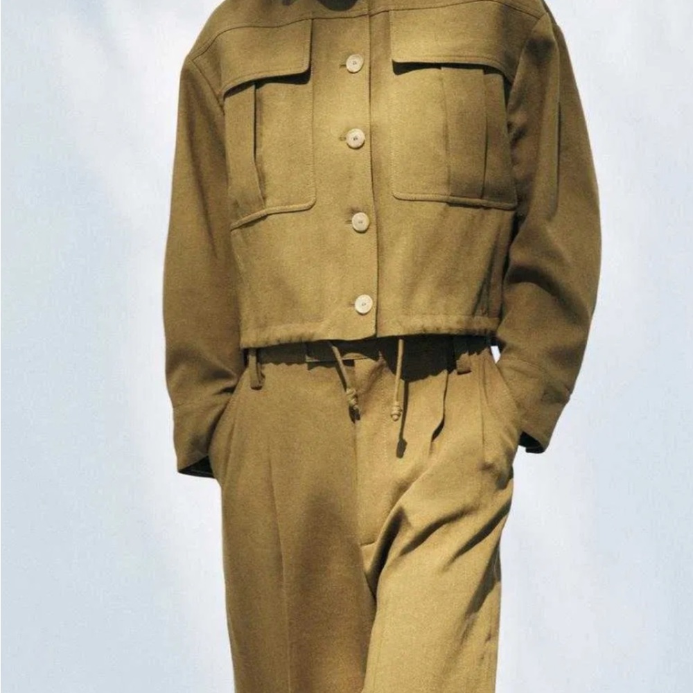 Olive Green linen blend bomber jacket